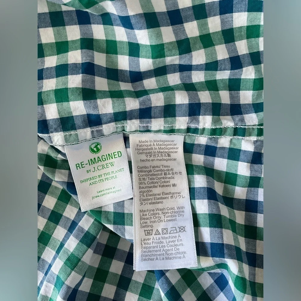 J. Crew Green Casual Button Down Shirt with Gingham Pattern